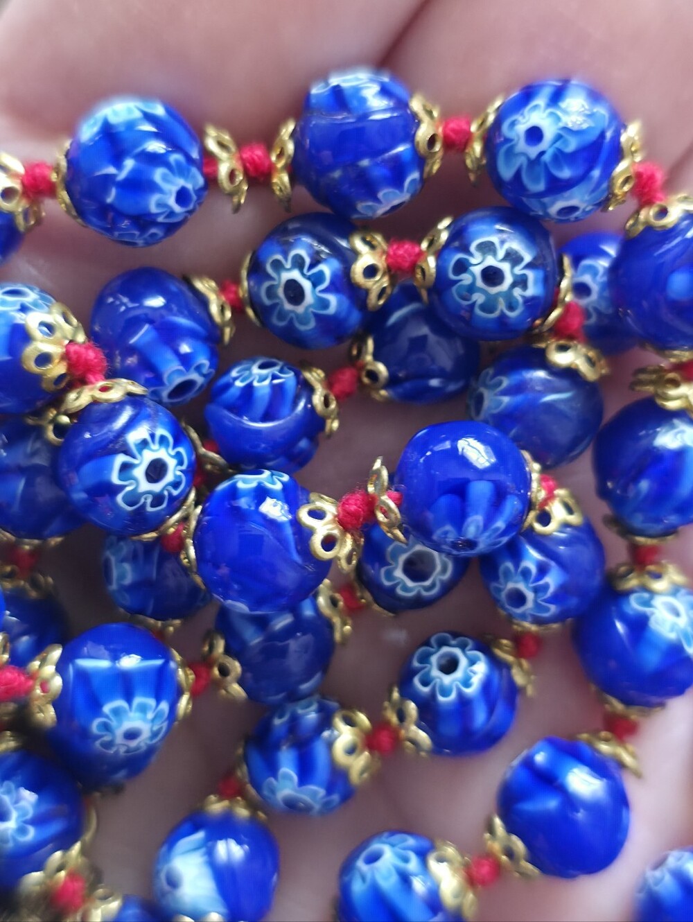 Vintage Murano Necklace Millefiori Blue White Glass Beads - Picture 4 of 9